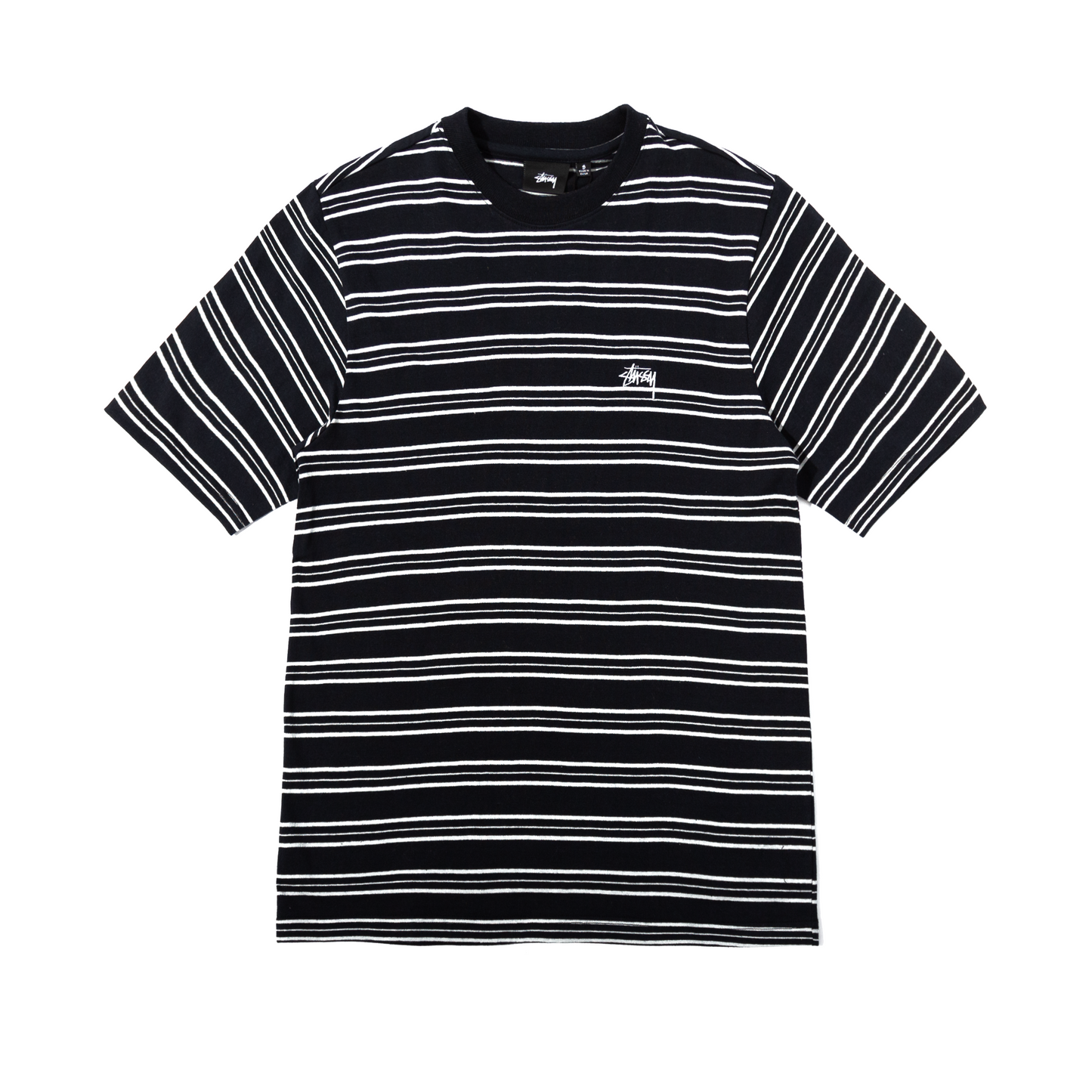 Stüssy Henry Striped Crew T-Shirt - Black