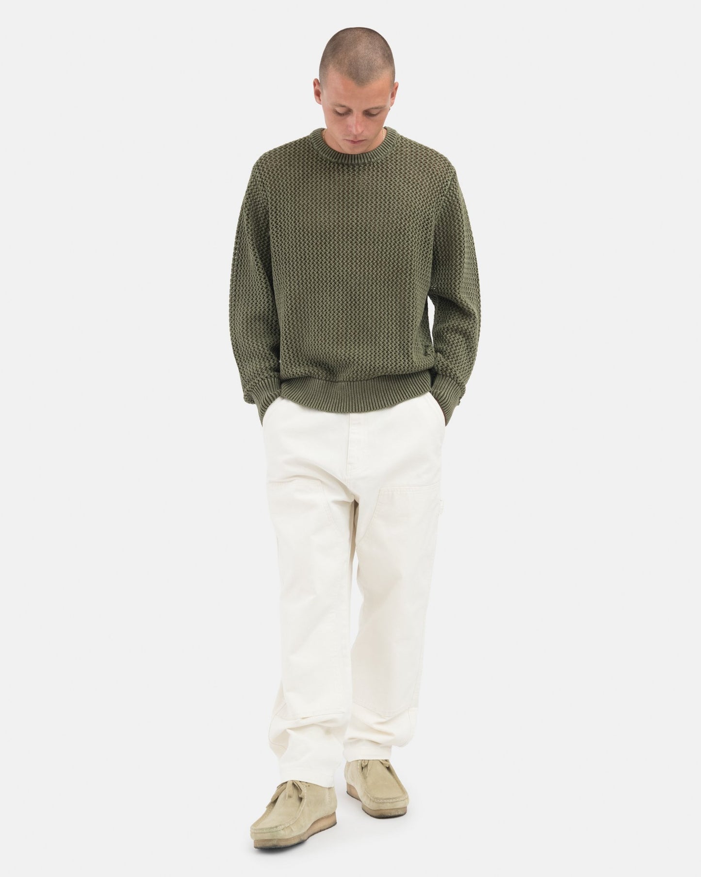 Stüssy Pigment Dyed Loose Gauge Sweater - Dark Olive