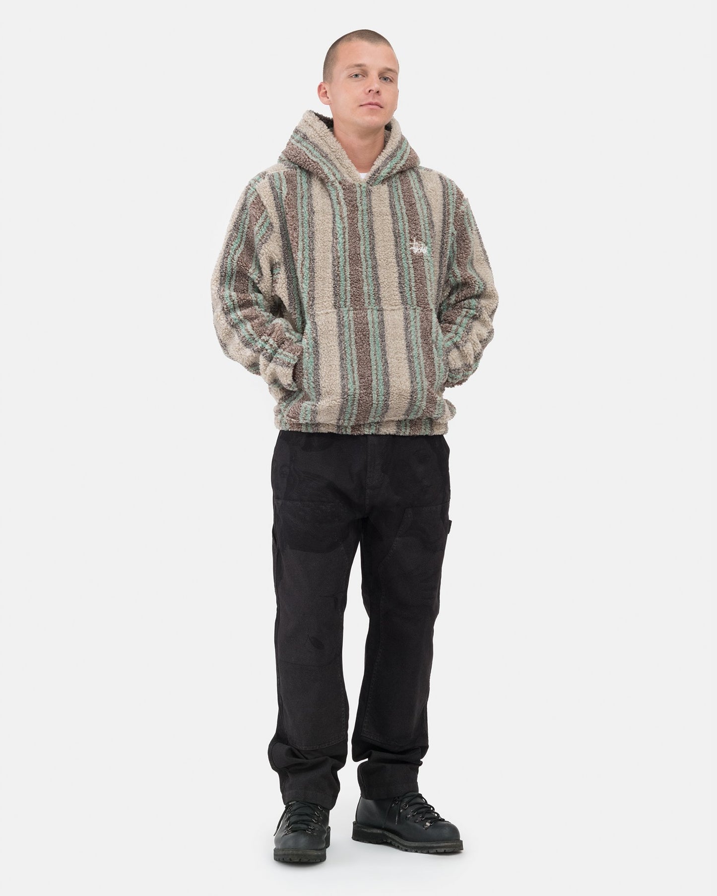 Stüssy Stripe Sherpa Hoodie - Tan