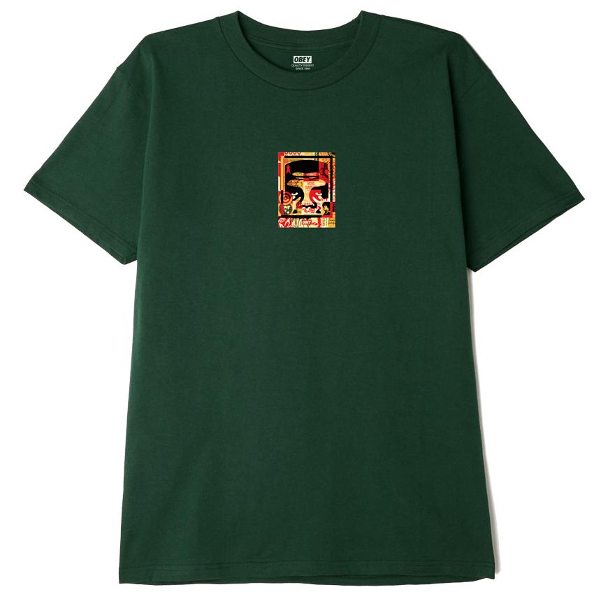 OBEY Icon Face Collage T-Shirt - Forest Green