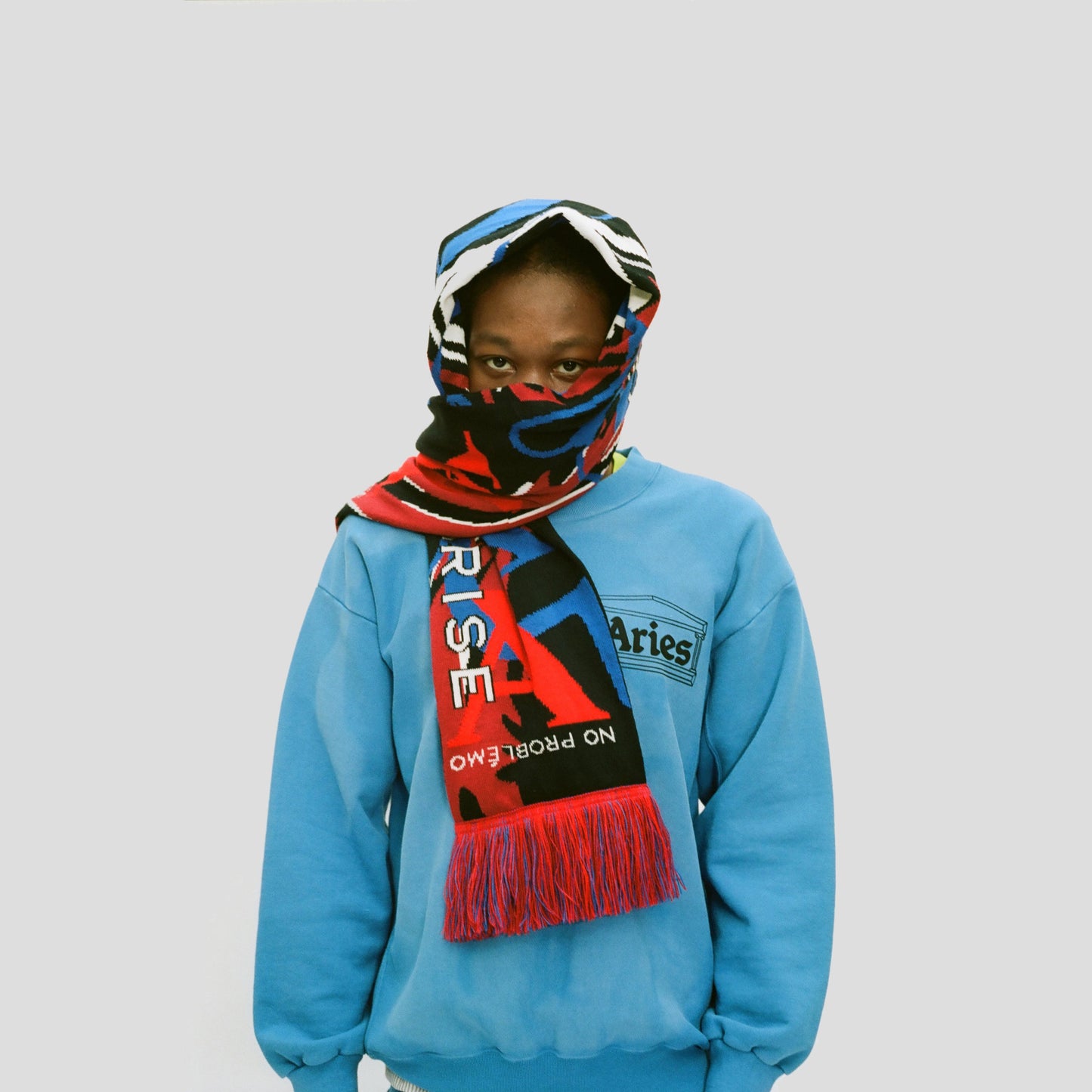 Aries Arise Sunbleached Cross Grain Temple Sweat - Blue