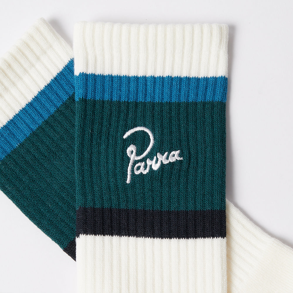 By Parra Signature Striped Crew Socks - Mallard Green