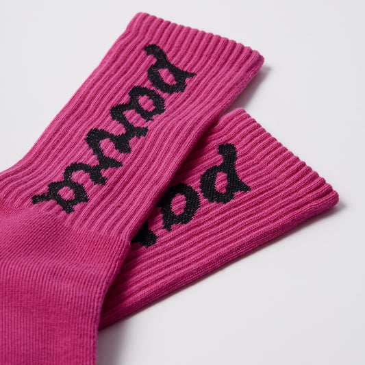 By Parra Lowercase Script Logo Crew Socks - Hot Pink