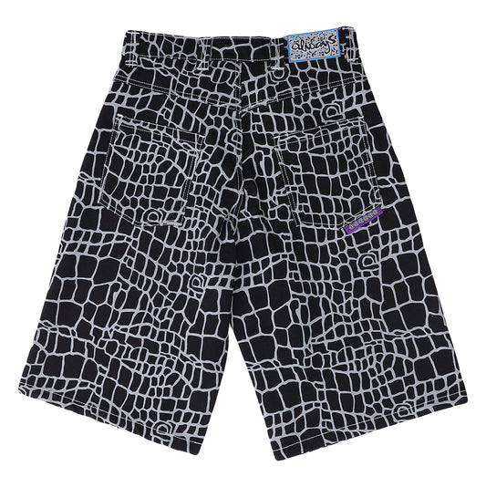 Always Do What You Should Do Croc Print Denim Shorts - Black