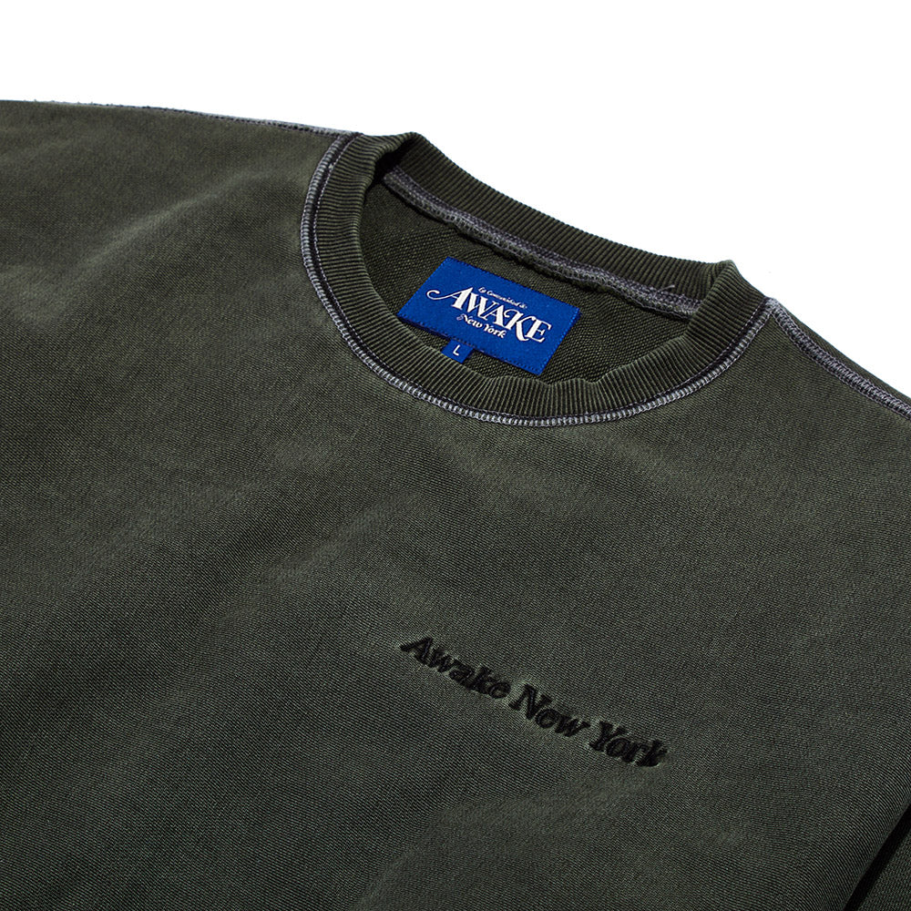 Awake NY Pigment Dyed Embroidered Sweatshirt - Moss