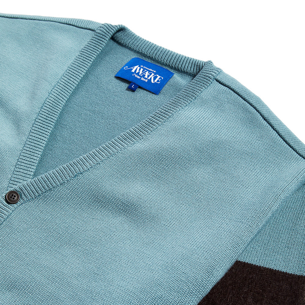 Awake NY Striped Mohair Sleeve Cardigan - Teal Multi