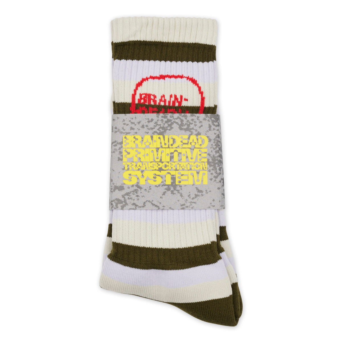 Brain Dead Striped Logo Head Sock - Cement