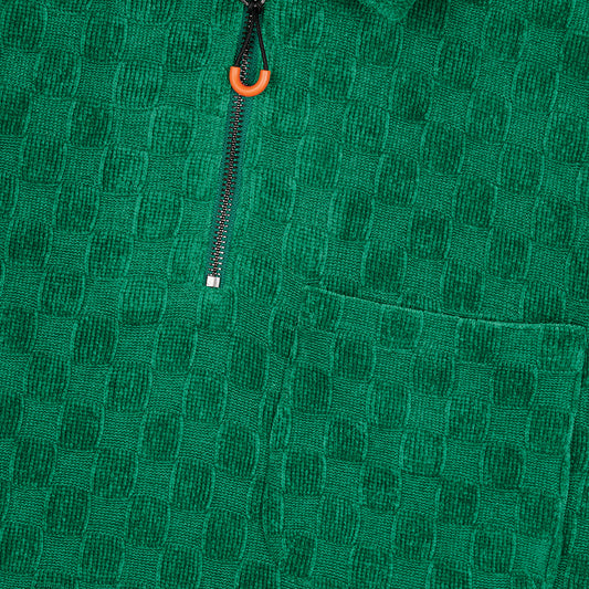 Brain Dead Chenille Check Half Zip Shirt - Green