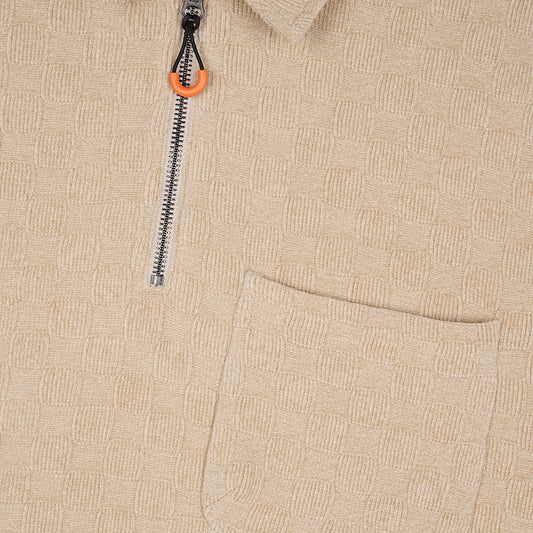 Brain Dead Chenille Check Half Zip Shirt - Sand
