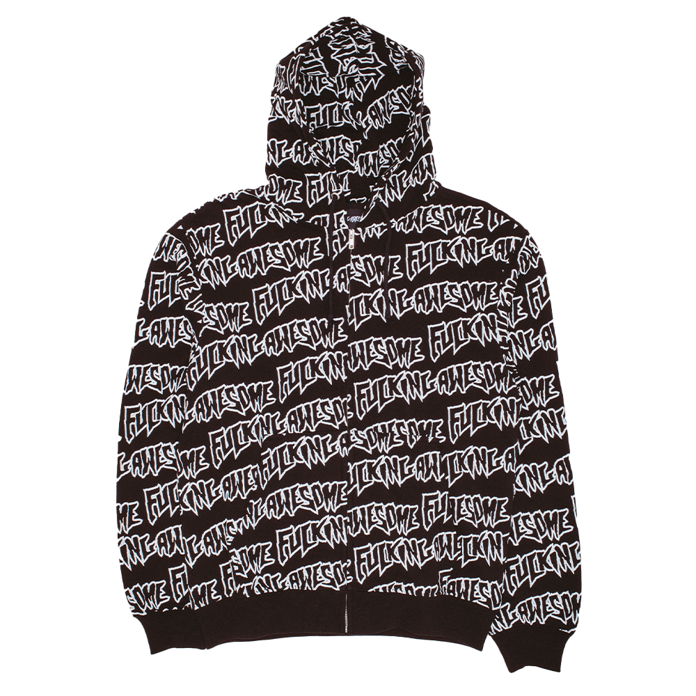 FA AOP Stamp Zipped Hoodie - Black White
