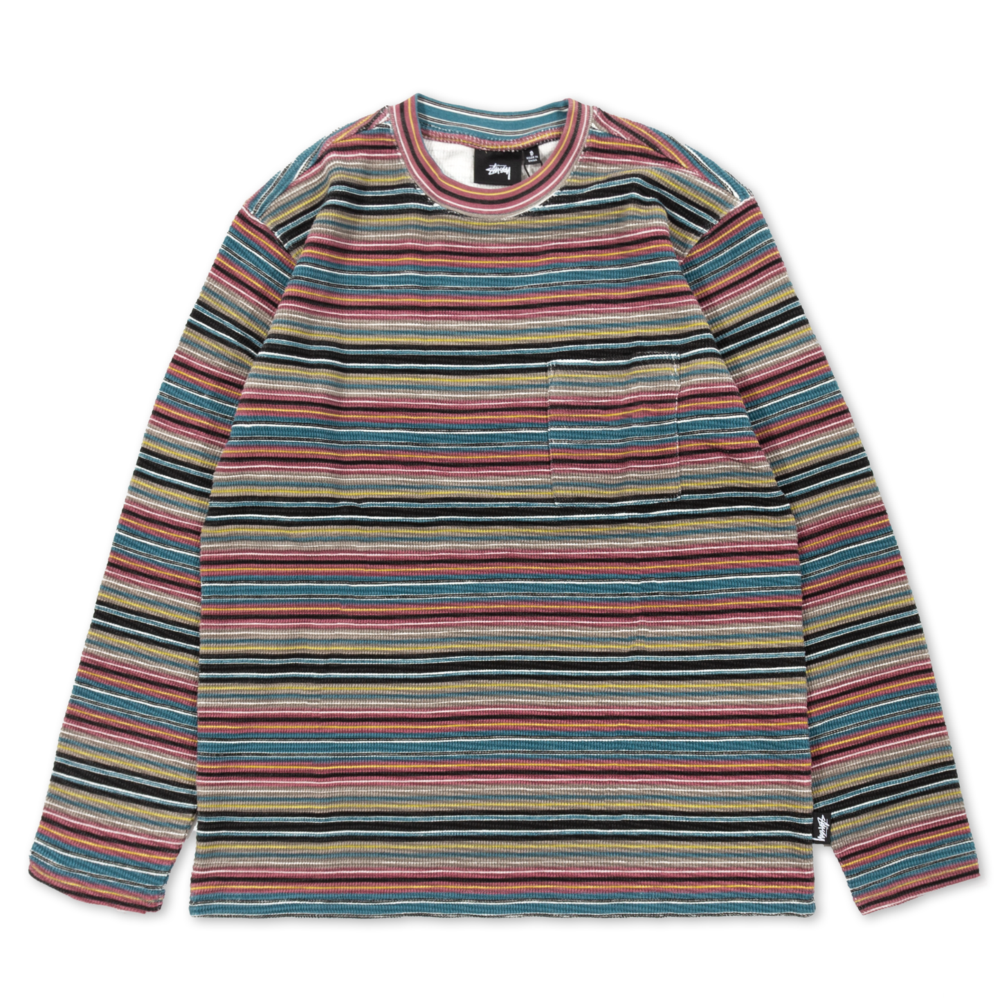 Stüssy Printed Multi Stripe LS Crew - Khaki