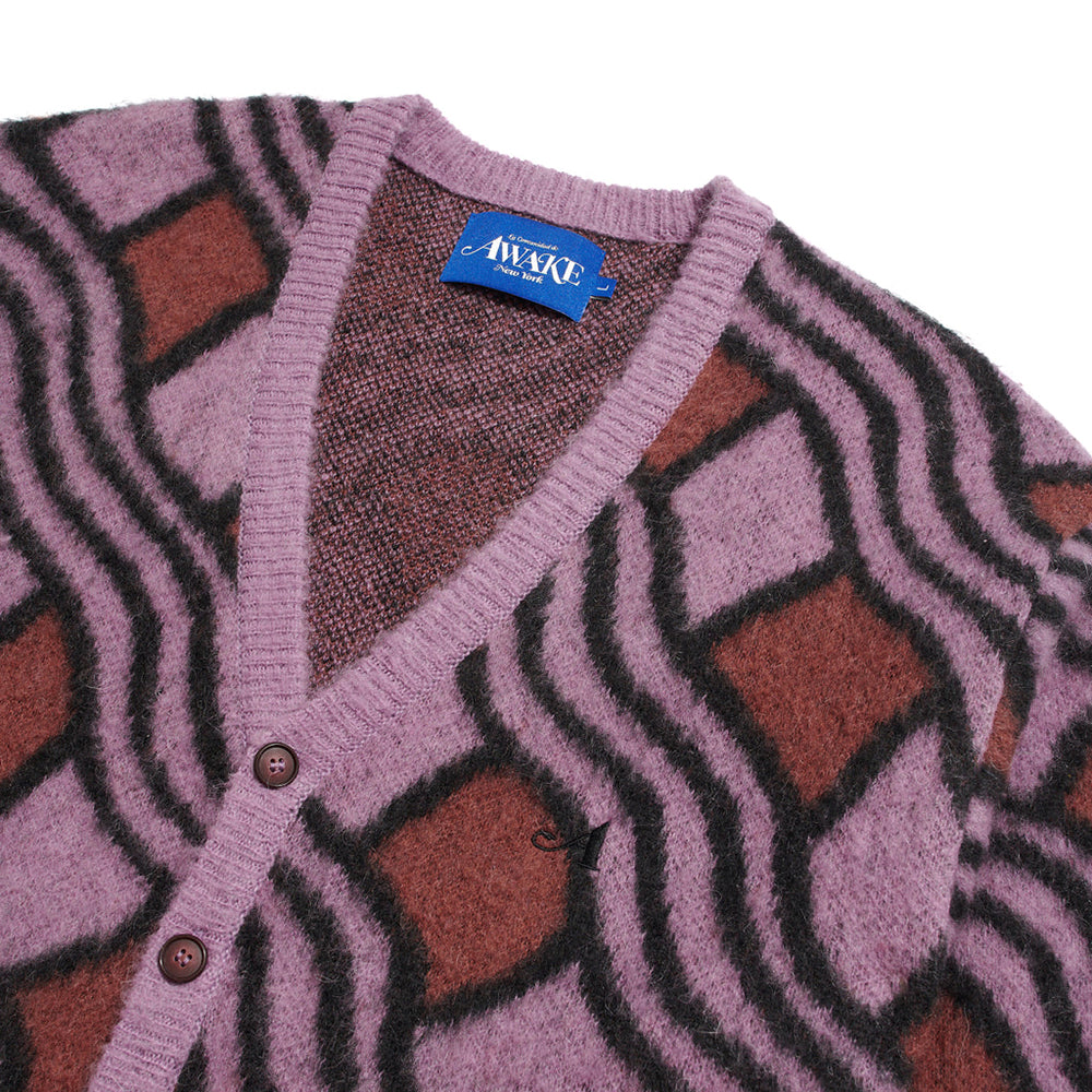Awake NY Wavy Jacquard Mohair Cardigan - Pink Rust