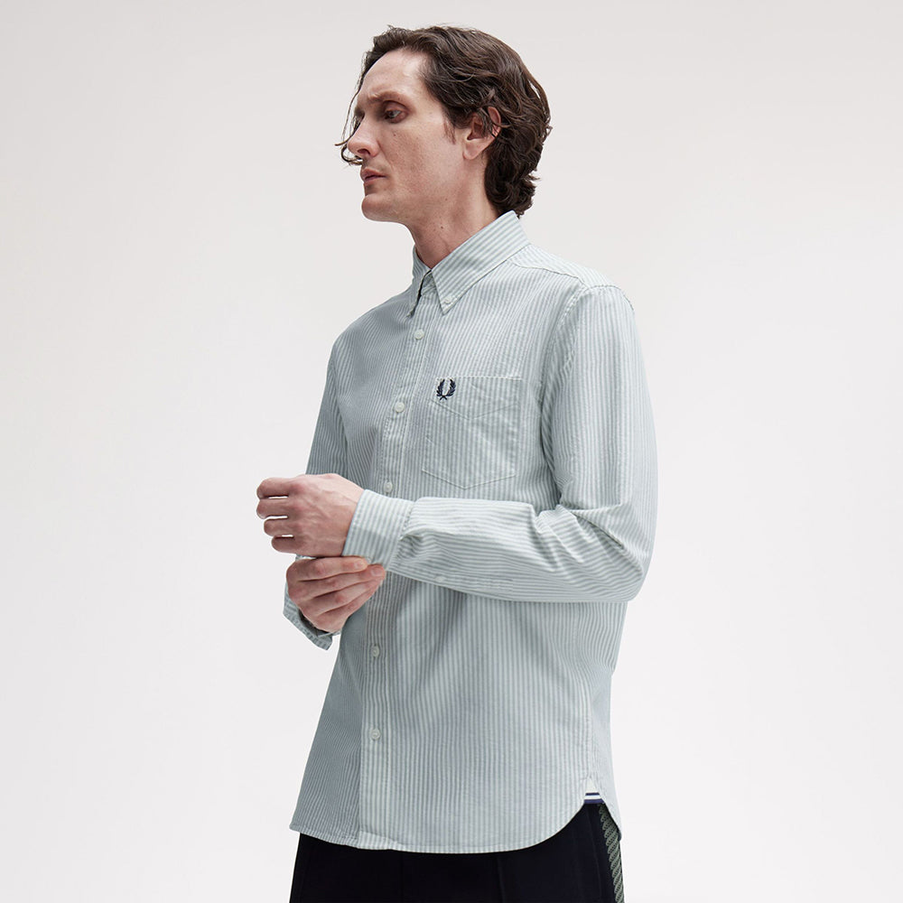 Fred Perry Oxford Stripe Shirt - Bayleaf Snow White