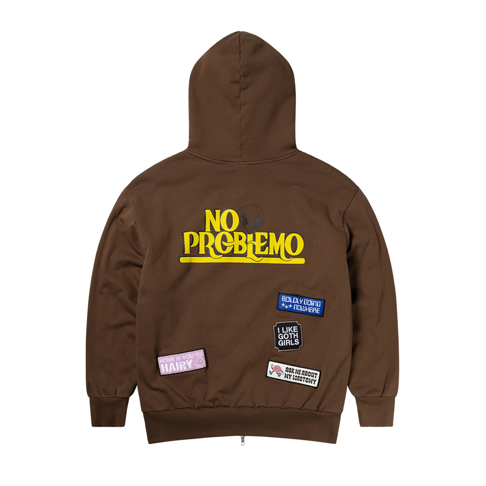 No Problemo Sticker Zip Thru Hoodie - Brown