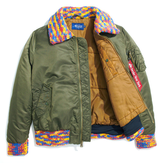 Awake NY MA-1 Knit Trimmed Washed Bomber Jacket - Olive