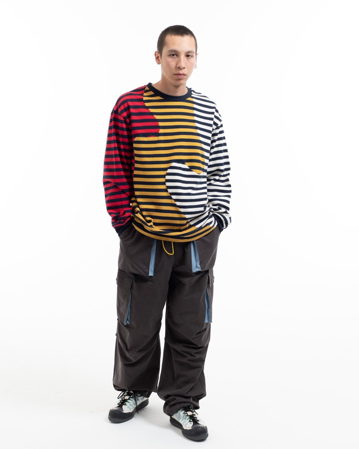 Brain Dead Organic Panelled Stripe LS T-Shirt - Red