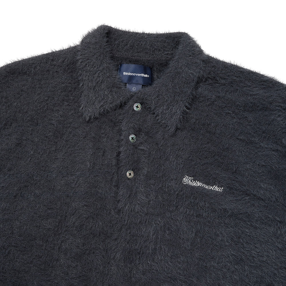 This Is Never That SCT-Logo Shaggy Knit Polo - Charcoal