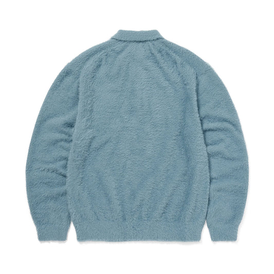 This Is Never That SCT-Logo Shaggy Knit Polo - Light Blue
