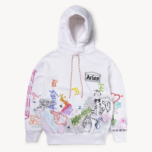 Aries Arise Doodle Hoodie - White