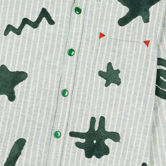 Striped Chenille Symbol Button Up Shirt - Green