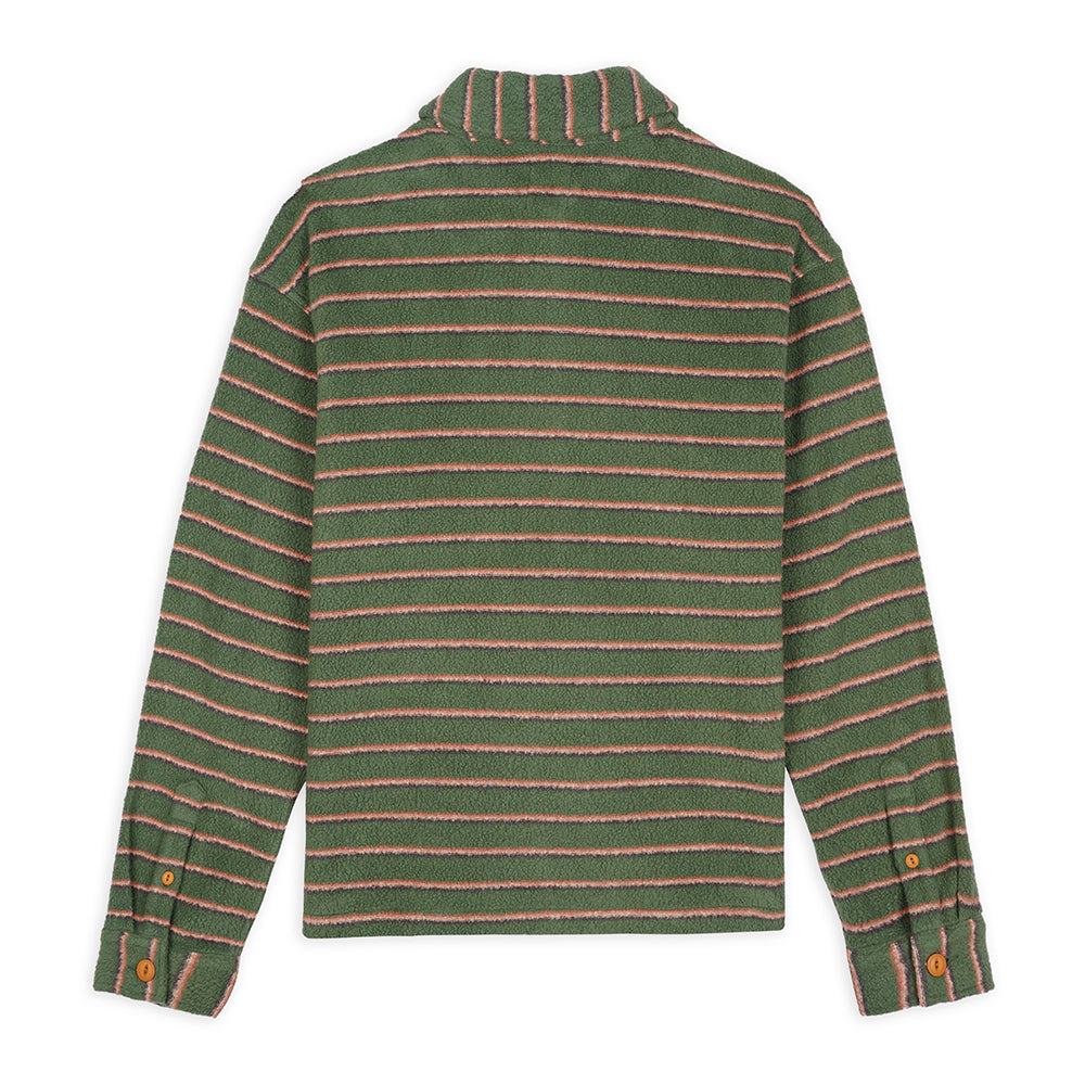 Brain Dead Striped Micro Sherpa Overshirt - Green