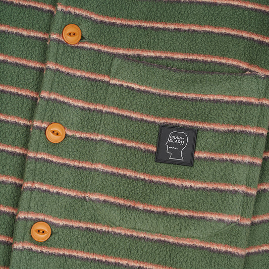 Brain Dead Striped Micro Sherpa Overshirt - Green