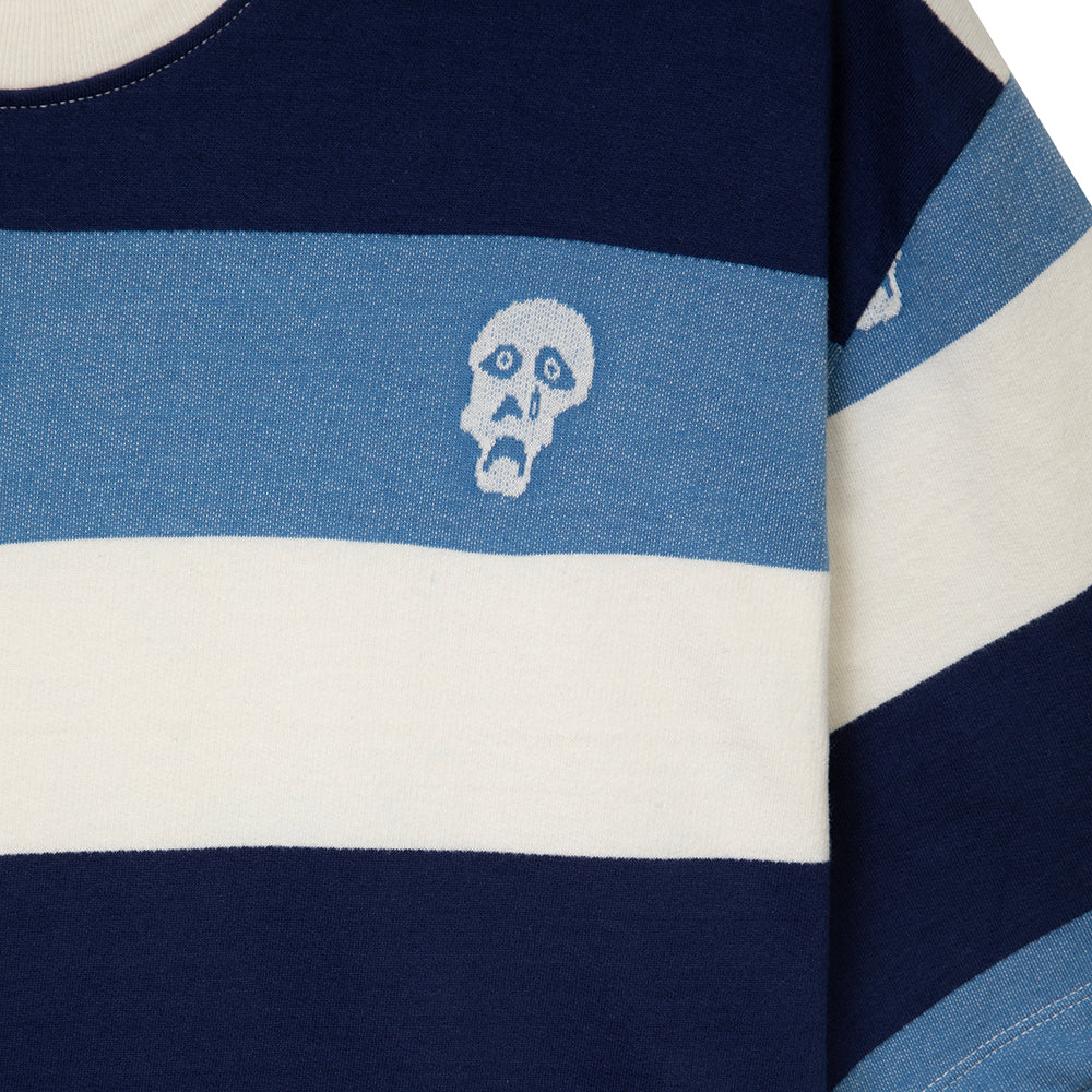 Tired Skateboards Sad Skull Striped Jacquard SS T-Shirt - Navy