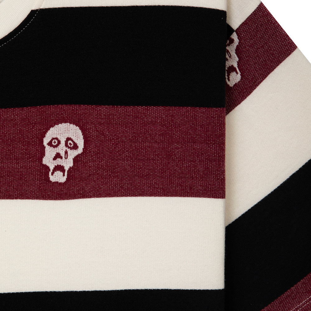 Tired Skateboards Sad Skull Striped Jacquard SS T-Shirt - Burgundy