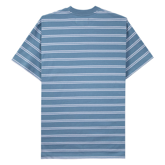 Tired Stamp Striped Pocket T-Shirt - Blue