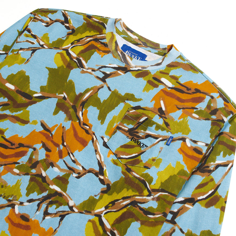 Awake NY Camo Printed LS Pocket T-Shirt - Blue Camo