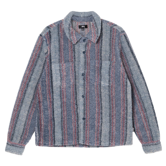 Stüssy Stripe Sherpa Shirt - Blue