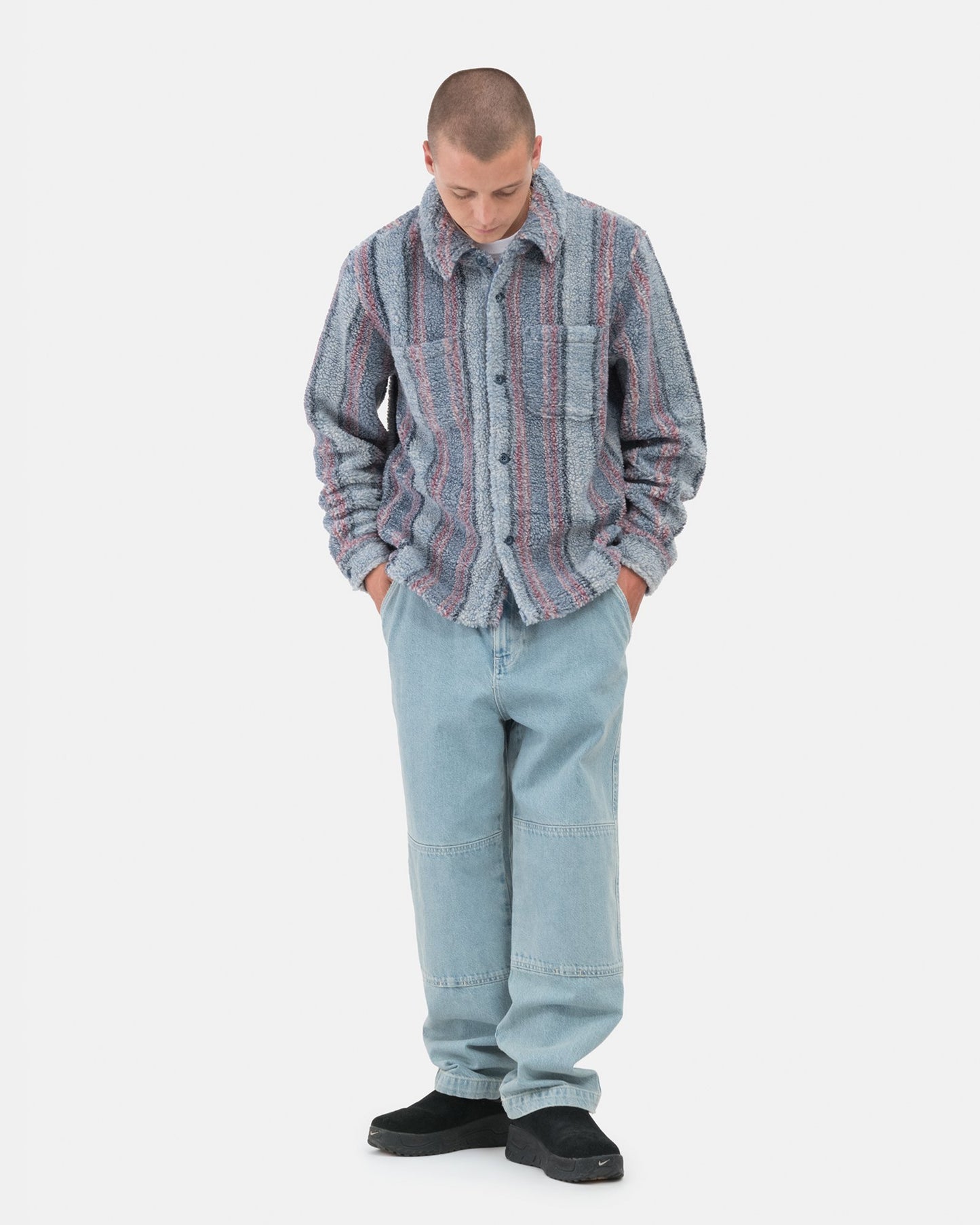 Stüssy Stripe Sherpa Shirt - Blue