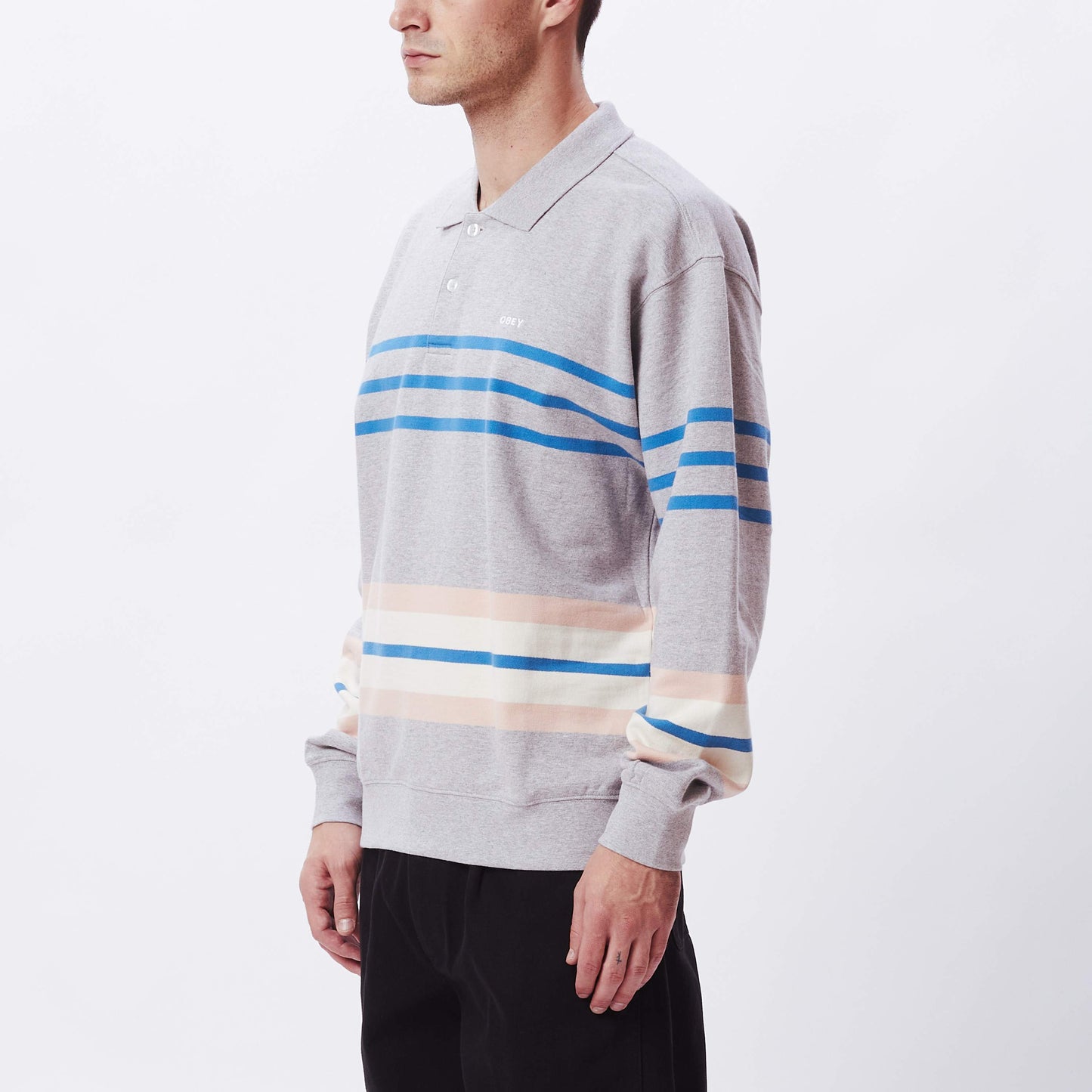 OBEY Issue Stripe Polo Sweat - Tarmac Multi