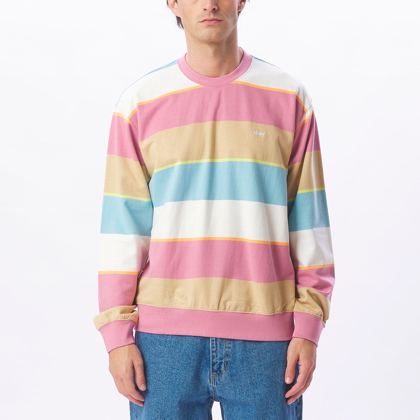 OBEY Resol Stripe Crew - Vintage Pink