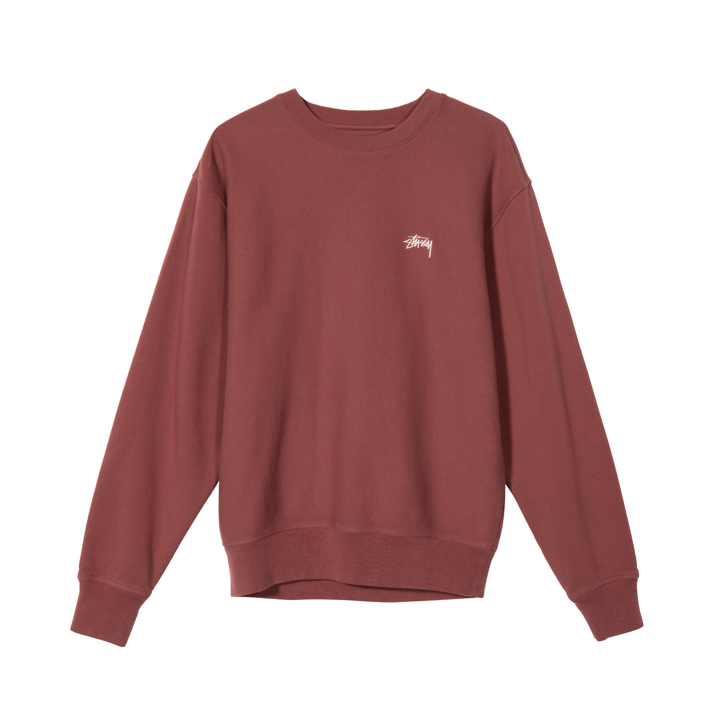 Stüssy Stock Logo Crew Sweatshirt - Burgundy