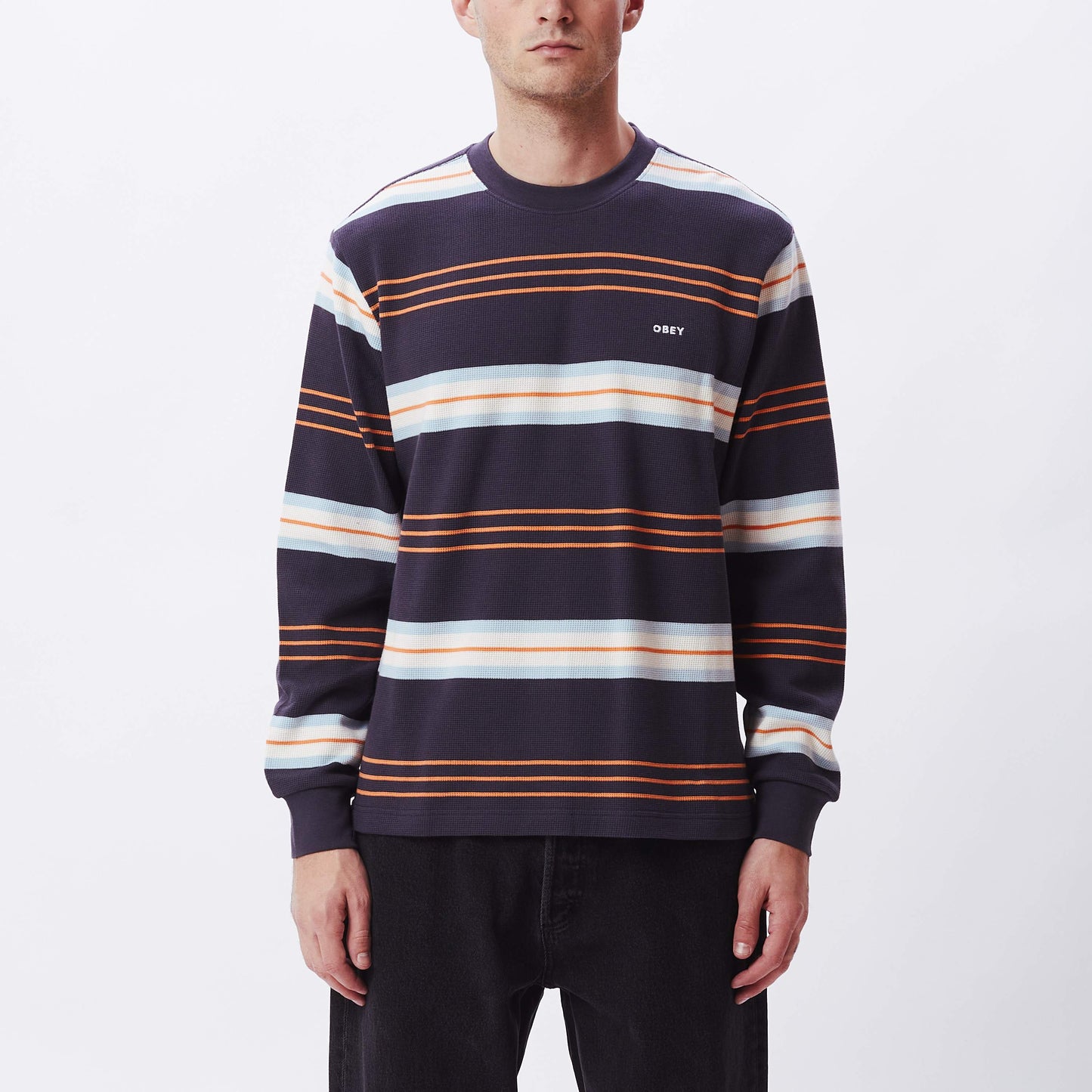 OBEY Berto Thermal Stripe LS T-Shirt - Unbleached Multi