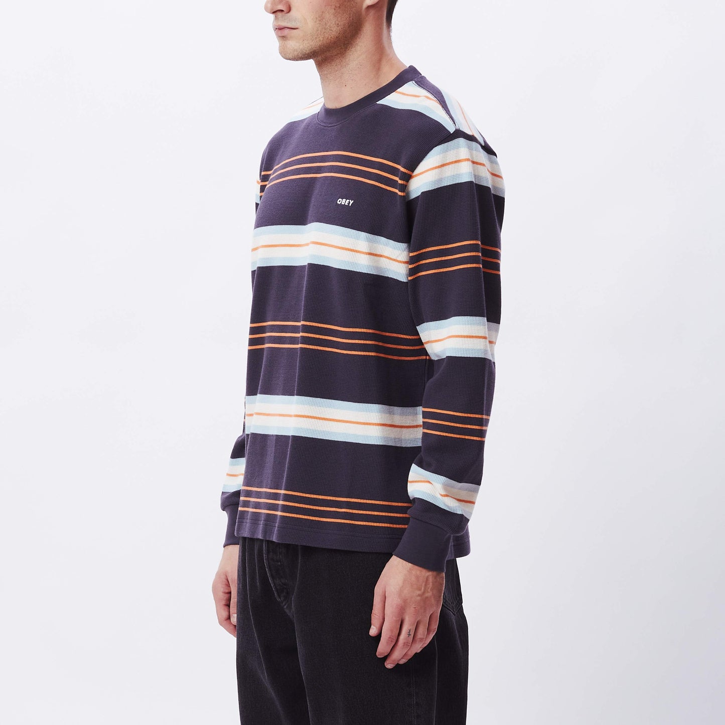OBEY Berto Thermal Stripe LS T-Shirt - Unbleached Multi