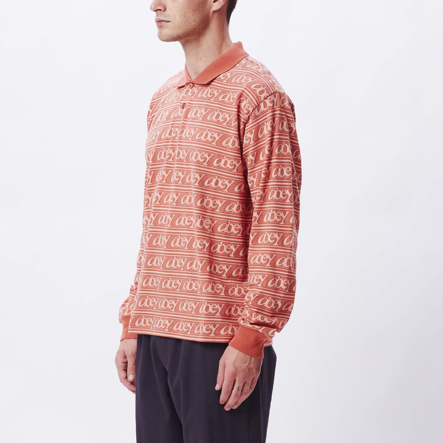 OBEY Werner Jacquard LS Polo - Copper Coin