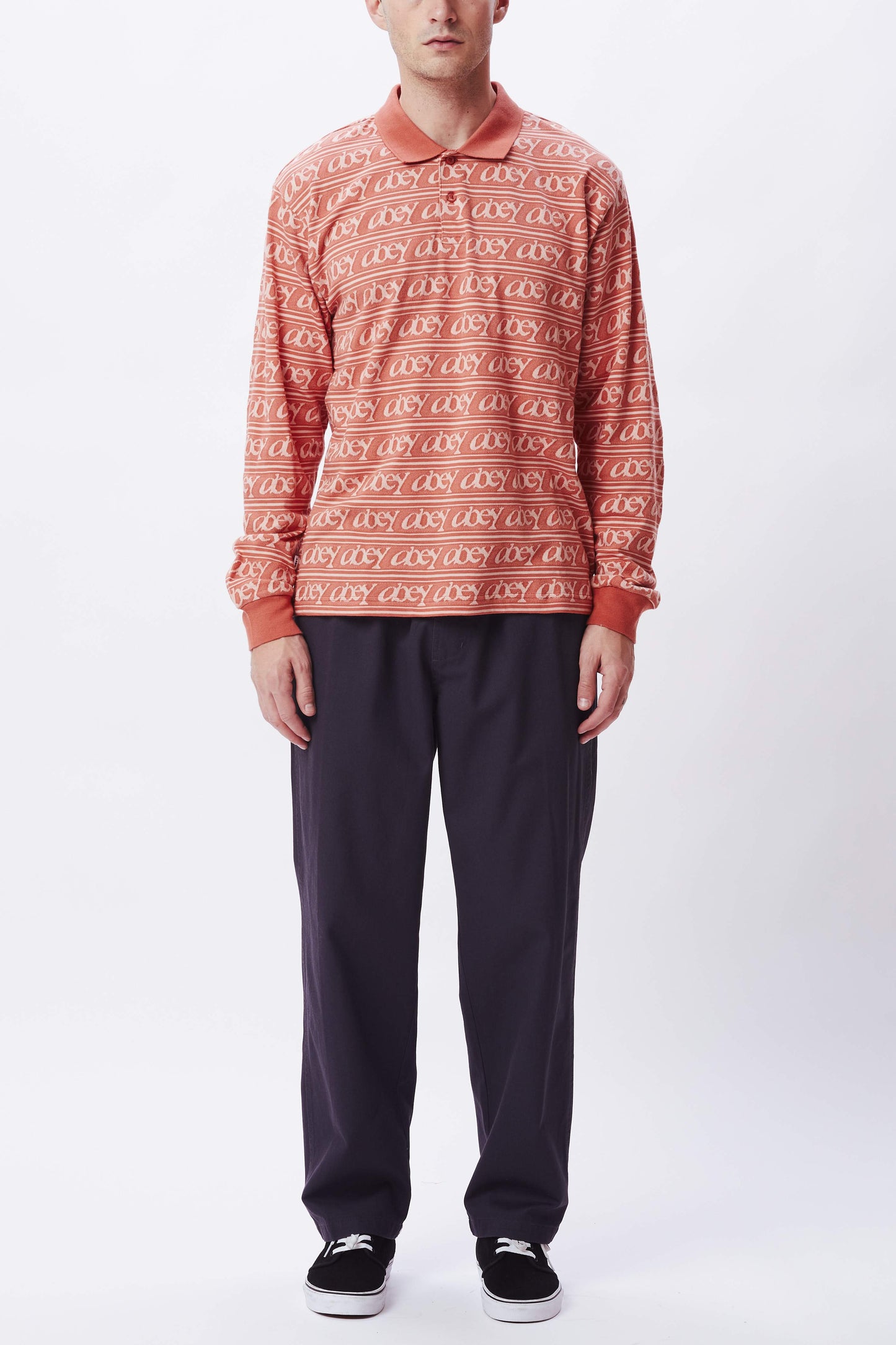 OBEY Werner Jacquard LS Polo - Copper Coin