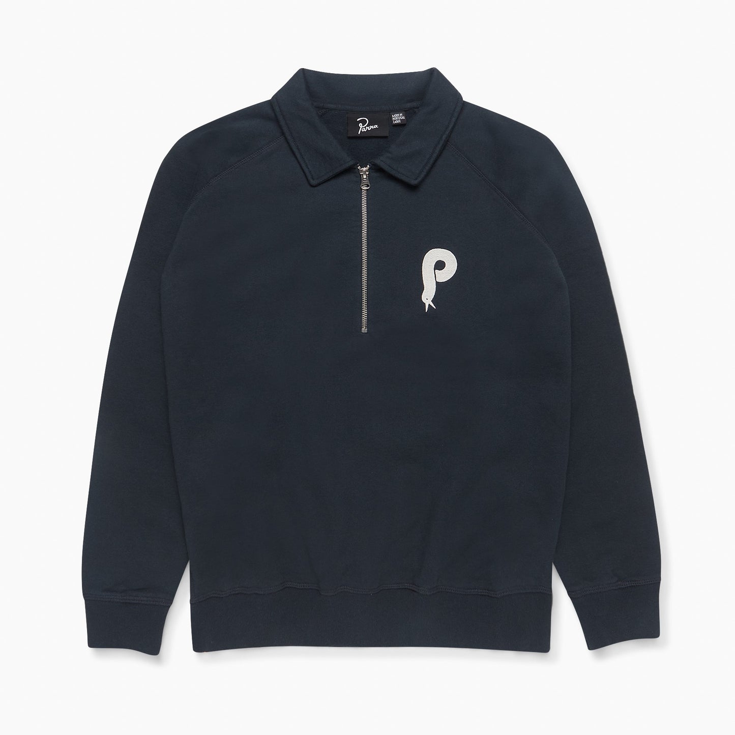 By Parra Birdface Font P Half Zip Polo Sweatshirt - Navy Blue