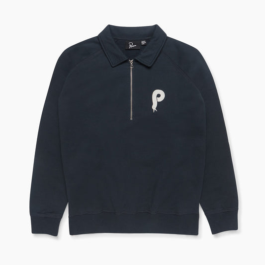 By Parra Birdface Font P Half Zip Polo Sweatshirt - Navy Blue