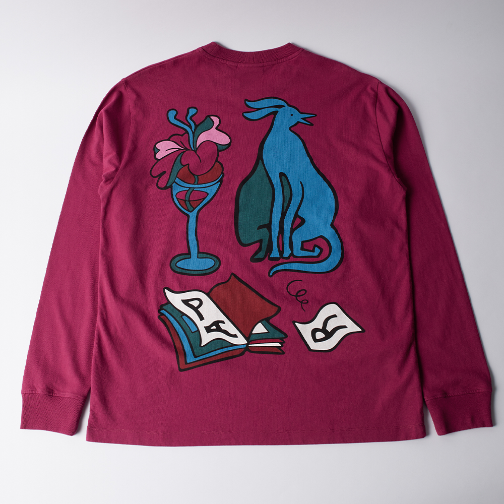 By Parra Wine & Books L/S T-Shirt - Beet Red