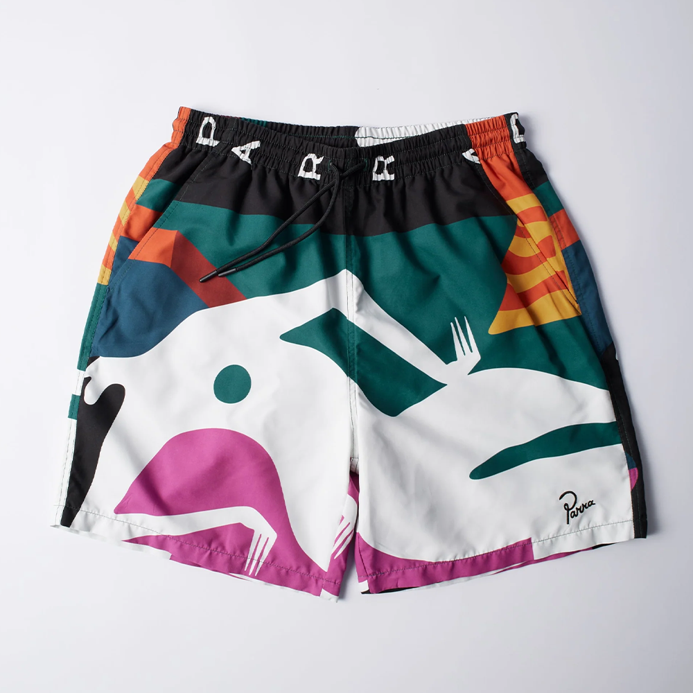 By Parra Beached In White Swim Shorts - Multi