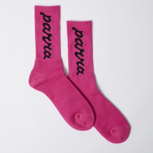 By Parra Lowercase Script Logo Crew Socks - Hot Pink