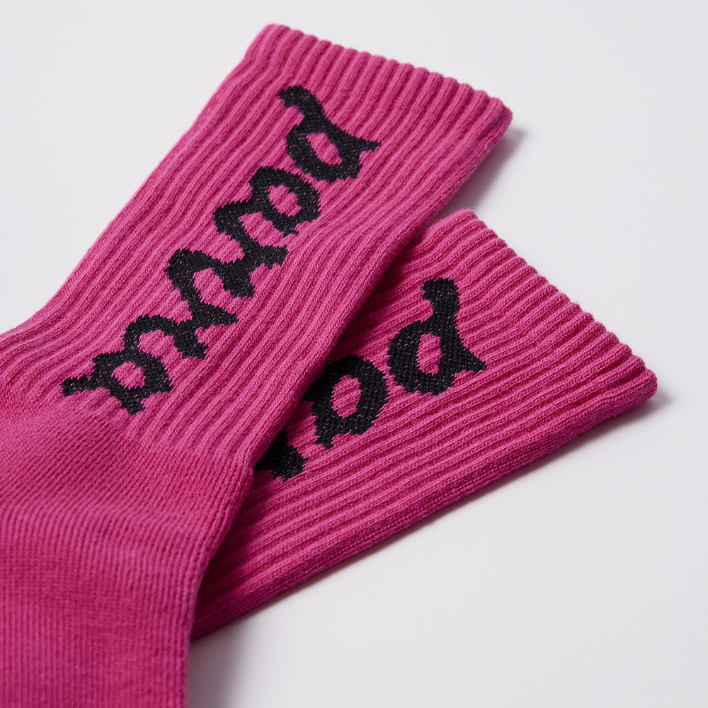 By Parra Lowercase Script Logo Crew Socks - Hot Pink