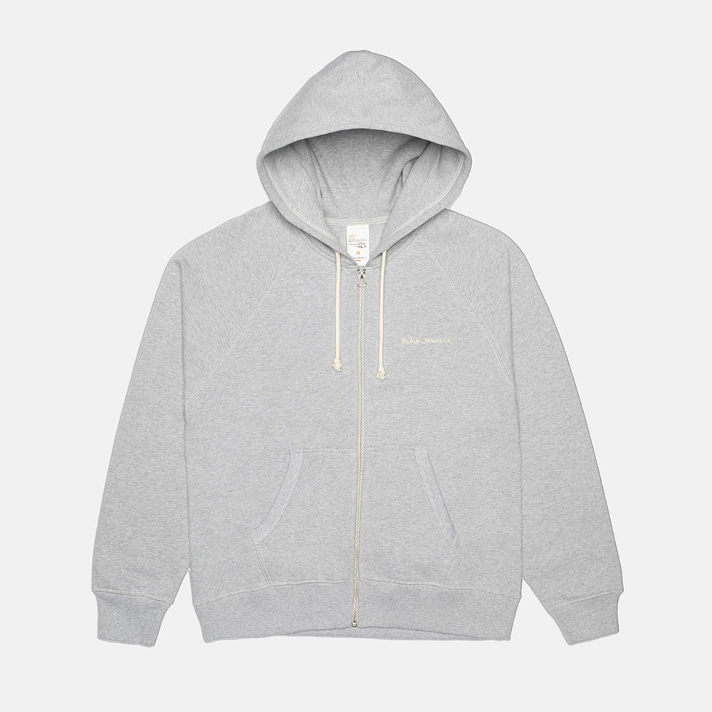 Nudie Jeans Gunde Logo Zip Hoodie - Grey Melange