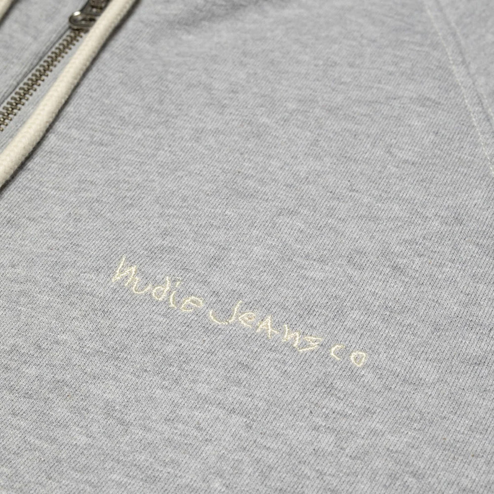 Nudie Jeans Gunde Logo Zip Hoodie - Grey Melange