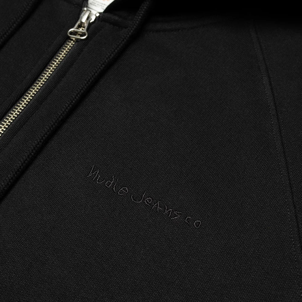 Nudie Jeans Gunde Logo Zip Hoodie - Black