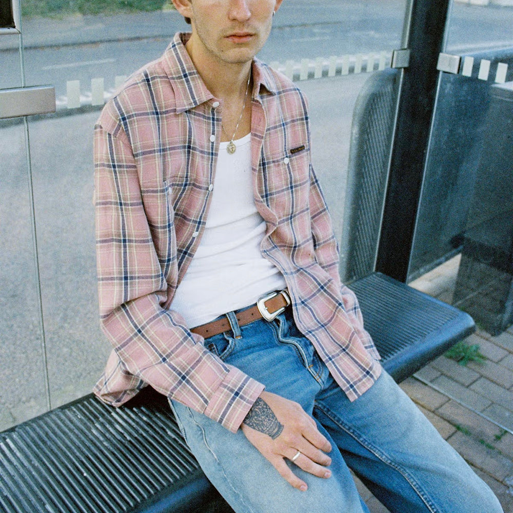 Nudie Jeans Julian Worker Checked Shirt - Pink