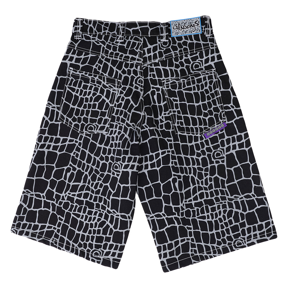 Always Do What You Should Do Croc Print Denim Shorts - Black